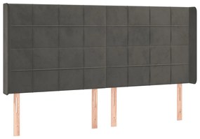 Cabeceira de cama c/ LED veludo 163x16x118/128 cm cinza-escuro