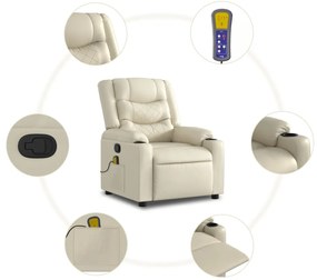 Poltrona reclinável de massagens couro artificial cor creme
