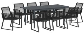 Conjunto de Jantar de Jardim 9 pcs Preto Grande Metal &amp; Corda