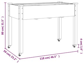 Floreira c/ forro e rodas 118x59x80 cm abeto maciço castanho