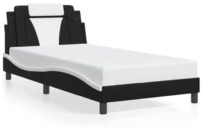 Estrutura cama c/ luzes LED 100x200cm couro artif. preto/branco