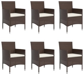 7 pcs conj. de jantar para jardim com almofadões castanho/preto