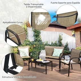 Conjunto jardim de mesa de centro, cadeirão e banco para mobiliário Mesa de jardim em ferro e rede Mesa de centro para terraço exterior Castanho