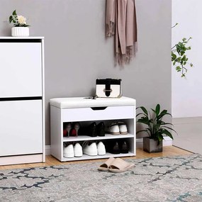 Banco sapateira com 2 compartimentos 60 x 30 x 44 cm Branco