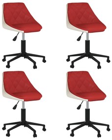 Cadeiras jantar giratórias 4pcs couro art vermelho tinto/branco