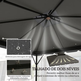 Toldo de Substituição 3x3 m com Teto Duplo Orifícios de Drenagem e UPF 30+ Apenas Toldo NÃO Inclui Estrutura Cinzento Claro