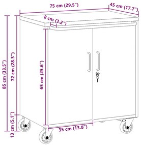 Gabinete de Ferramentas vidaXL com Rodas e Tranca Preto 75x45x85 cm Aç