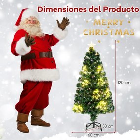 Árvore de Natal de fibra ótica artificial 120 cm pré-iluminada com luzes ajustáveis em cordão, base metálica, decoração para casa, verde