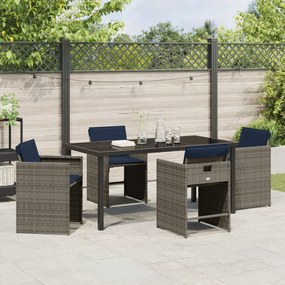 Conjunto de Jantar de Jardim de 5 Peças com Almofadas Cinzas em Rattan