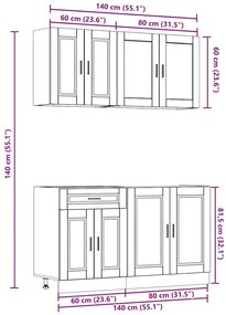4 peças armário de cozinha conjunto Kalmar concreto cinza