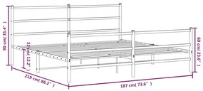 Estrutura de cama com cabeceira e pés 183x213 cm metal preto