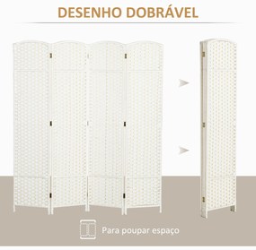 Biombo de 4 Painéis Separador de Ambientes Dobrável 160x170 cm para Sala de Estar Dormitório Escritório Branco