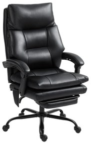HOMCOM Cadeira de Escritório com Suporte Lombar Inflável Estofada em PU Cadeira de Secretária Giratória com Apoio para Pés Encosto Reclinável Encosto Alto Altura Ajustável 65x76x113-121 cm Preto