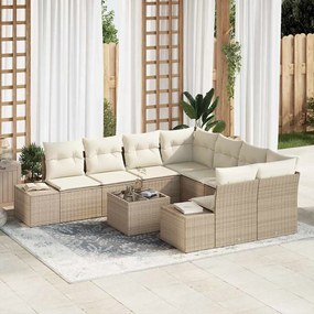 vidaXL Conjunto de Sofá de Jardim de 9 Peças com Almofadas Bege em Rattan Sintético