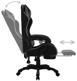 Cadeira estilo corrida luzes LED RGB couro artif. cinza/preto