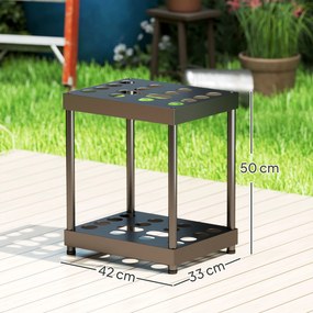 Organizador de ferramentas de jardim, suporte para ferramentas de jardim com 16 compartimentos em 2 níveis, 42 x 33 x 50 cm, preto