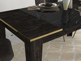 Mesa de Jantar "Veyron" – 145x85x76.2 cm – Preto, Preto Mármore e Dour