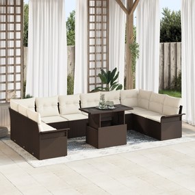 vidaXL Conjunto de Sofá para Jardim com Almofadas Castanho Rattan Poliéster