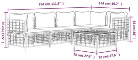 6 pcs conjunto lounge de jardim c/ almofadões vime PE antracite