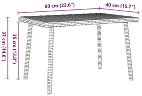 Mesa de centro de jardim retangular 60x40x37cm vime PE cinzento