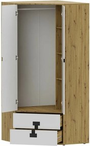 Roupeiro de canto Florevi 114, Carvalho Artisan, Mate branco, 191x88x88cm, 85.52 kg, Portas para roupeiro: Com dobradiças, Número de prateleiras: 3, Número de prateleiras: 3