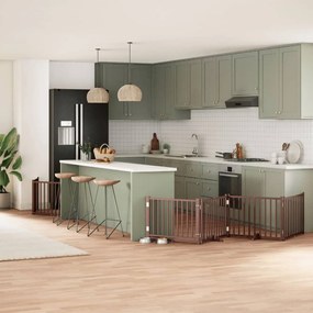 vidaXL Portão cães c/ porta dobrável 8 painéis 640 cm álamo castanho