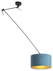Candeeiro de suspensão preto com abajur em veludo azul com dourado 35 cm - Blitz Clássico / Antigo
