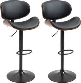 Conjunto de 2 cadeiras de bar com banco regulável em altura, revestimento sintético, 53 x 52 x 92-112 cm, preto