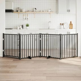 vidaXL Portão p/ cães com porta dobrável 4 painéis 320 cm abeto preto