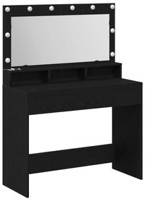 Mesa de Maquiagem vidaXL com Luzes LED Preta Carvalho 100x41x135 cm