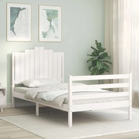 vidaXL Estrutura de cama com cabeceira 100x200cm madeira maciça branco