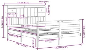 Cama com estante sem colchão 140x190 cm pinho maciço branco