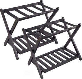 Conjunto de 2 Suportes para Malas Dobráveis, 68 x 41 x 57 cm, Dois Níveis de Arrumação, Preto