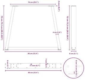 Pés para mesa de jantar em forma de V, 2 peças, antracite, 90x (72-73,