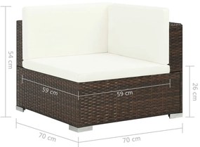 8 pcs conjunto lounge jardim c/ almofadões vime PE castanho