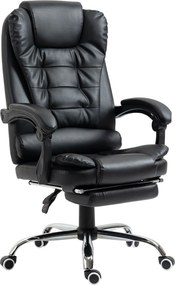 HOMCOM Cadeira Escritório Reclinável Cadeira Executiva Giratória com Altura Ajustável Estofada em PU 64,5x69x109-117 cm Preto | Aosom Portugal