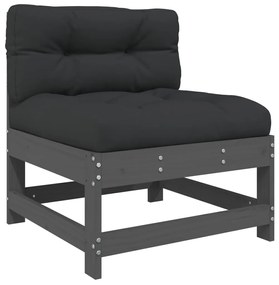 3 pcs conjunto lounge jardim c/ almofadões madeira maciça cinza