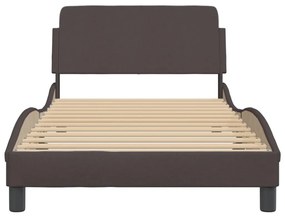 Estrutura de cama sem colchão 100x200 cm tecido castanho-escuro