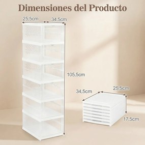 Caixas de sapatos dobráveis, 6 níveis, em plástico, com porta basculante, portáteis, para entrada, armário transparente + branco