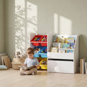 Móvel de Arrumação para Brinquedos, 100 x 30 x 80 cm, 6 Caixas e Baú com Rodas, Multicolor
