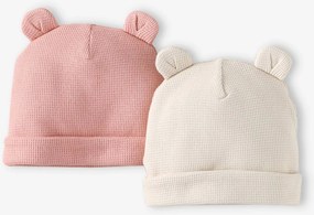 Lote de 2 gorros com orelhas de urso, para recém-nascido rosado