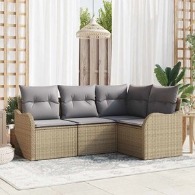 vidaXL Conjunto de Sofás para Jardim em 4 Peças com Almofadas em Rattan Sintético Bege