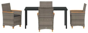 Conjunto de Jantar de Jardim com 5 Peças com Almofadas Cinza em Rattan