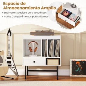 Suporte grande para gira-discos e discos de vinil de meados do século com compartimentos abertos para álbuns Branco