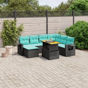 vidaXL 8 pcs conjunto de sofás p/ jardim c/ almofadões vime PE preto