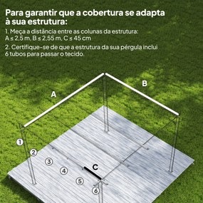 Cobertura para Teto Retrátil de 2,5x2,55 m para Pérgola 3x3 Tecido de Substituição com 10 Orifícios de Drenagem Castanho