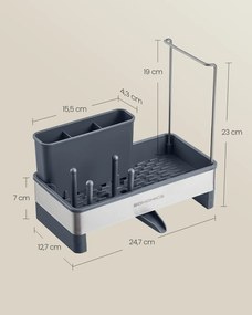 Organizador para lava louça cozinha 12,7 x 24,7 x 23 cm com suporte para esponjas e escovas cinza ardósia-prateado