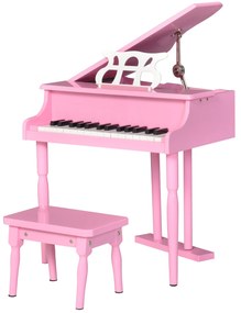 HOMCOM Piano de Cauda Infantil com 30 Teclas Banco Suporte de Partituras Piano para Crianças de MDF Instrumento Musical Educativo 52x50x49cm Rosa