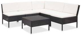 vidaXL 6 pcs conjunto lounge de jardim c/ almofadões vime PE preto