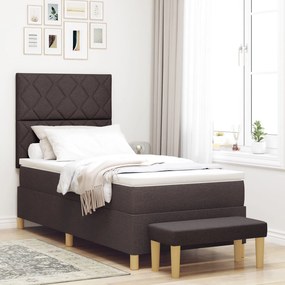 Cama Box com Colchão &amp; Banco Marrom Escuro 90x200 cm Tecido